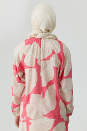 Floral Desenli Büzgülü Bluz - Pembe TUGBA