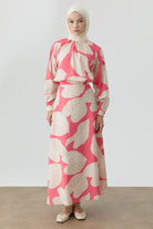 Floral Desenli Godeli Etek - Pembe TUGBA