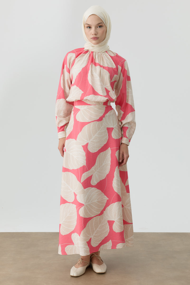 Floral Desenli Godeli Etek - Pembe TUGBA