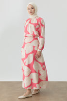Floral Desenli Godeli Etek - Pembe TUGBA