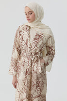 Floral Desenli Keten Trençkot - Bej TUGBA