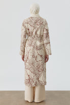 Floral Desenli Keten Trençkot - Bej TUGBA