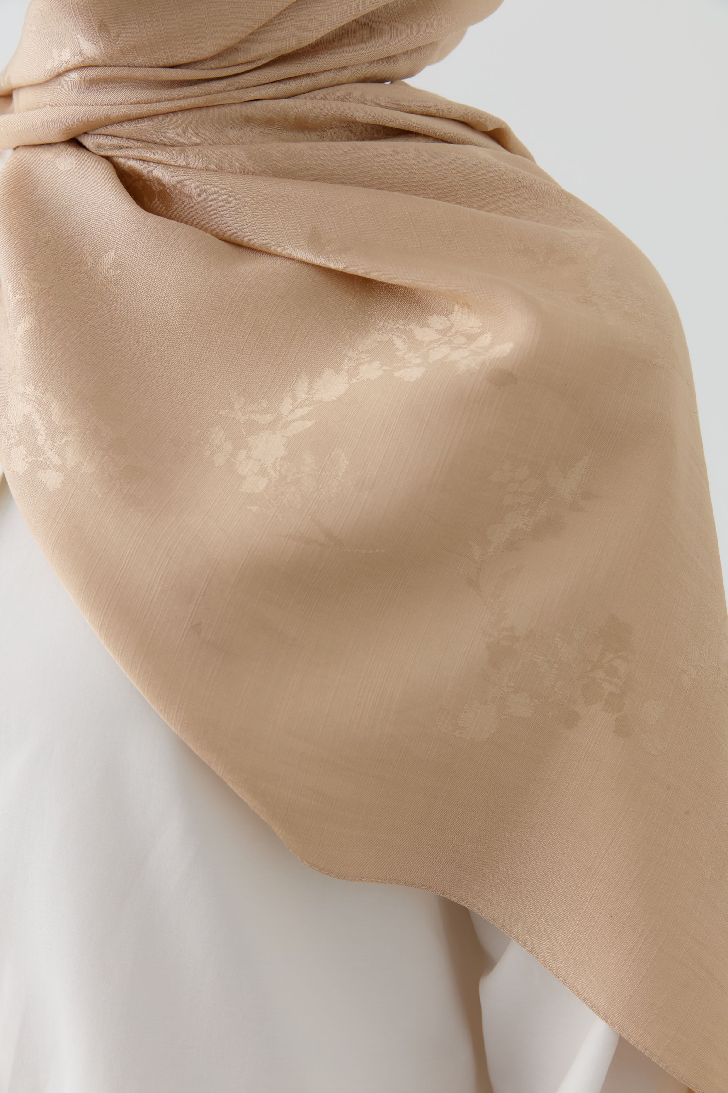 Floral Jakar Naturel Şal - Bej TUGBA