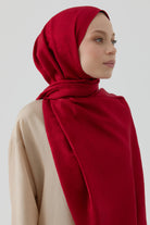 Floral Jakar Naturel Şal - Kırmızı TUGBA