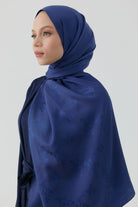 Floral Jakar Naturel Şal - Lacivert TUGBA