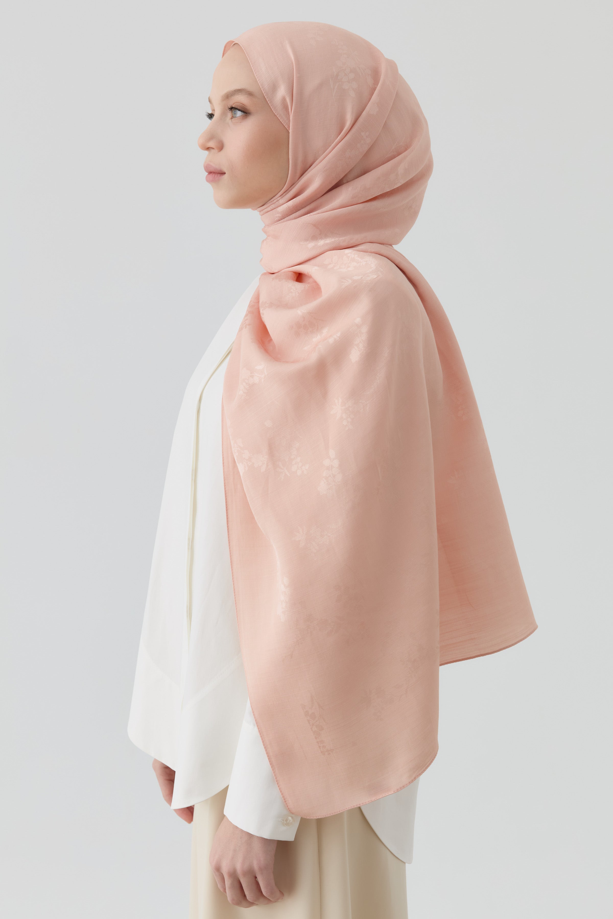 Floral Jakar Naturel Şal - Somon TUGBA