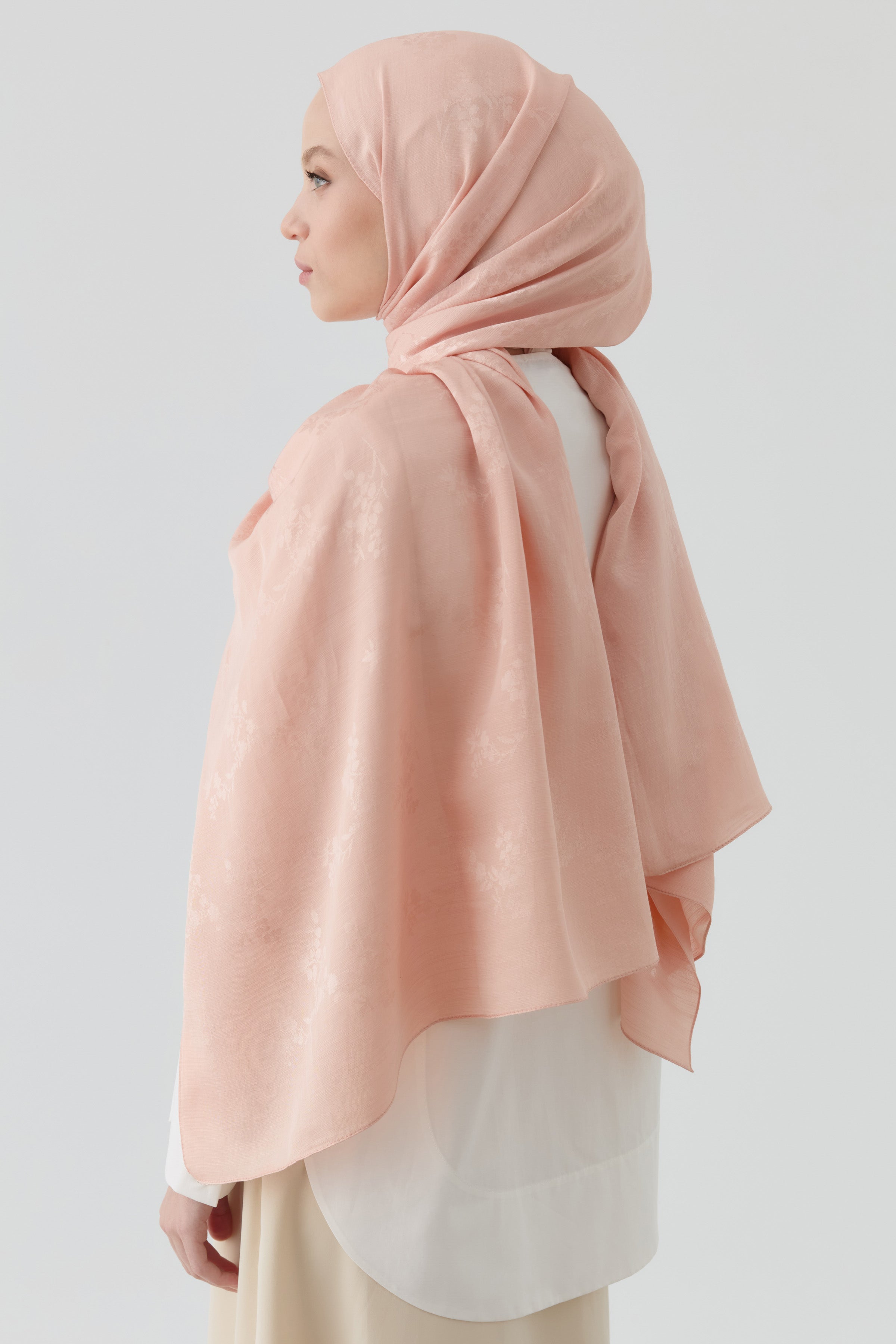 Floral Jakar Naturel Şal - Somon TUGBA