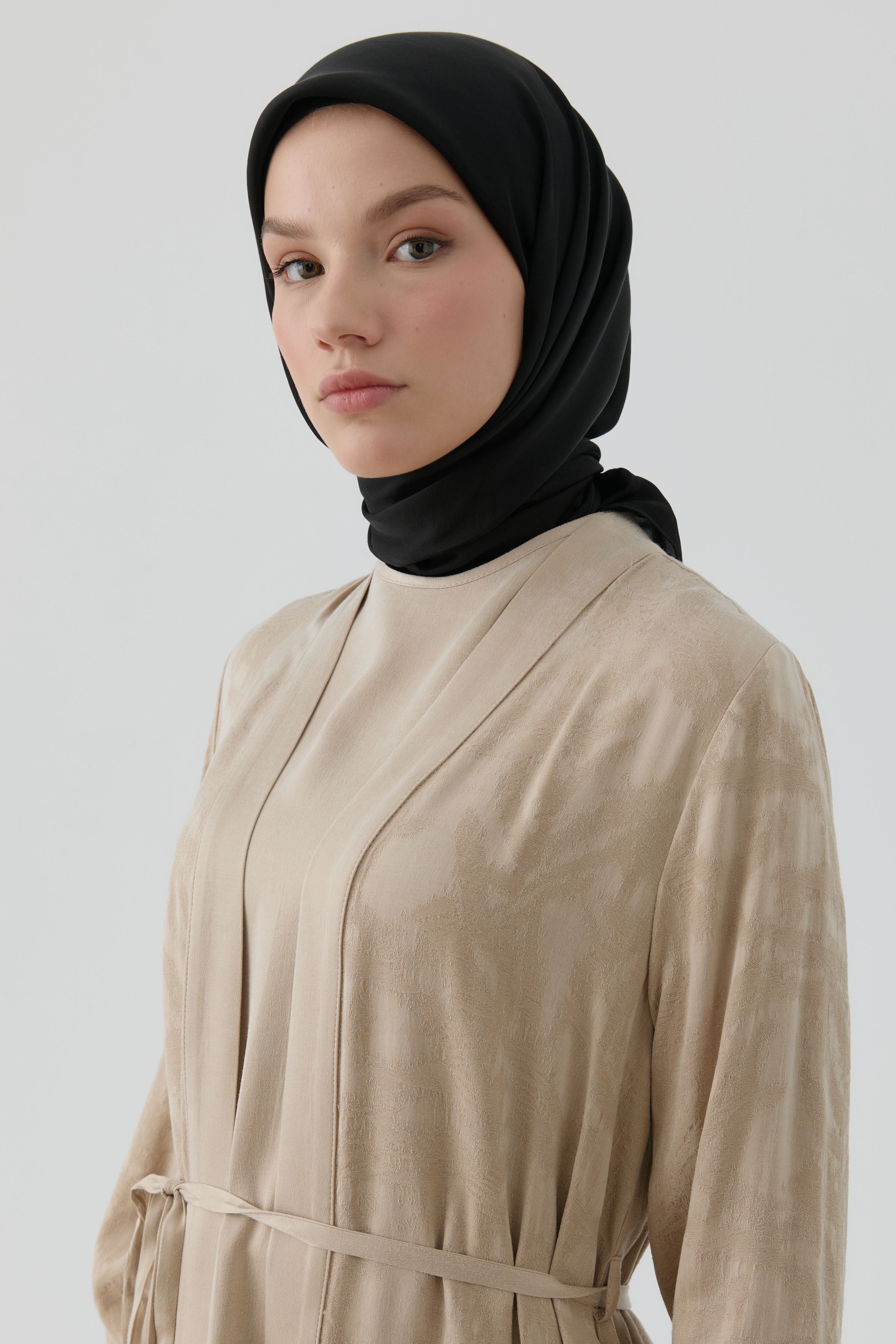 Floş Pamuk Naturel Eşarp - Siyah TUGBA