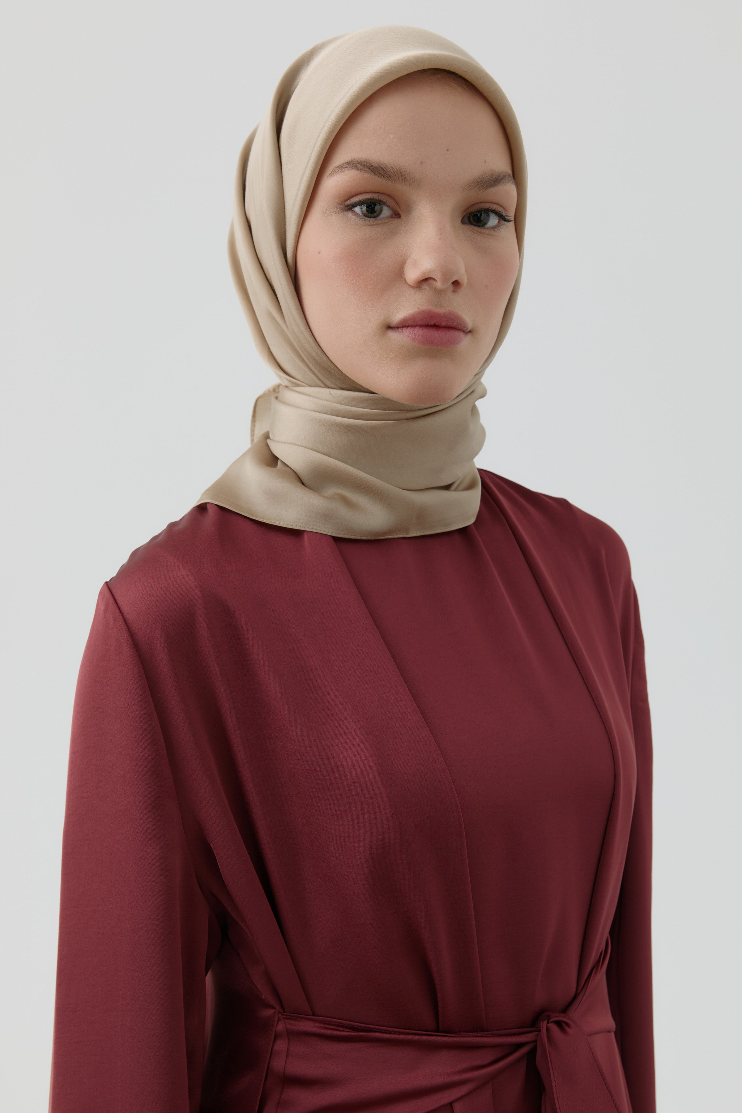 Floş Pamuk Naturel Eşarp - Vizon TUGBA