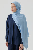 Floş Pamuk Naturel Şal - Açık Mavi TUGBA