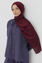 Floş Pamuk Naturel Şal - Bordo TUGBA