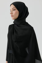 Floş Pamuk Naturel Şal - Siyah TUGBA