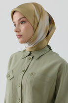 Flu Desenli Sura İpek Eşarp - Haki TUGBA