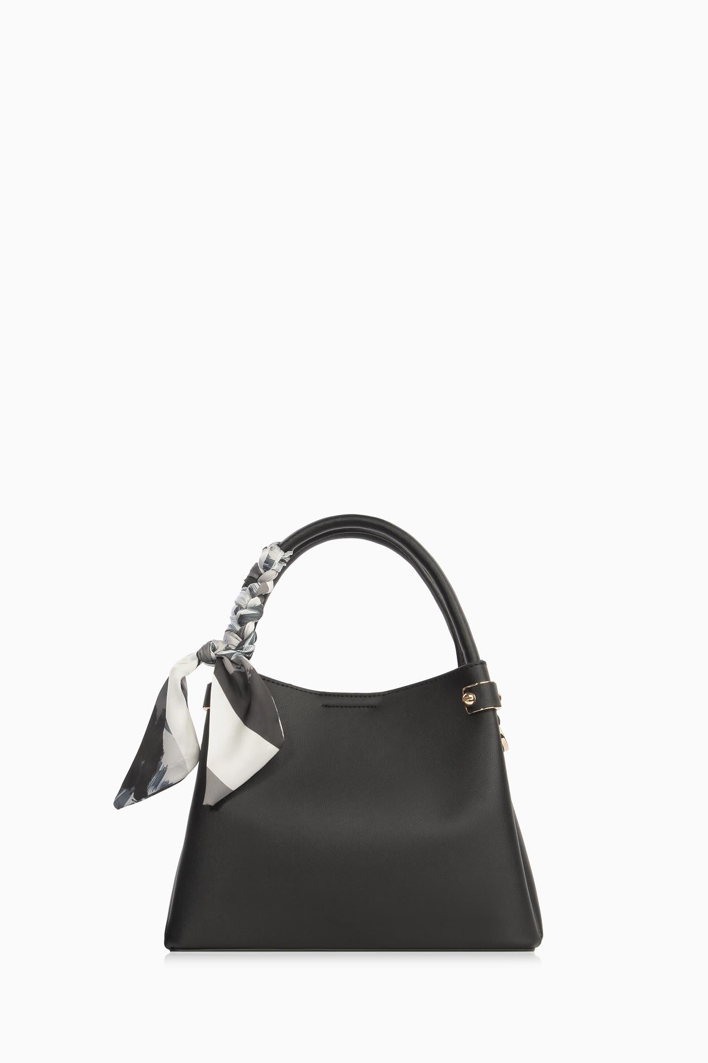 Fular Detaylı Çift Kulplu Çanta - Siyah TUGBA