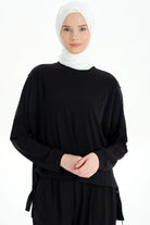 Garnili Asimetrik Sweat - Siyah TUGBA