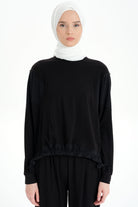 Garnili Asimetrik Sweat - Siyah TUGBA