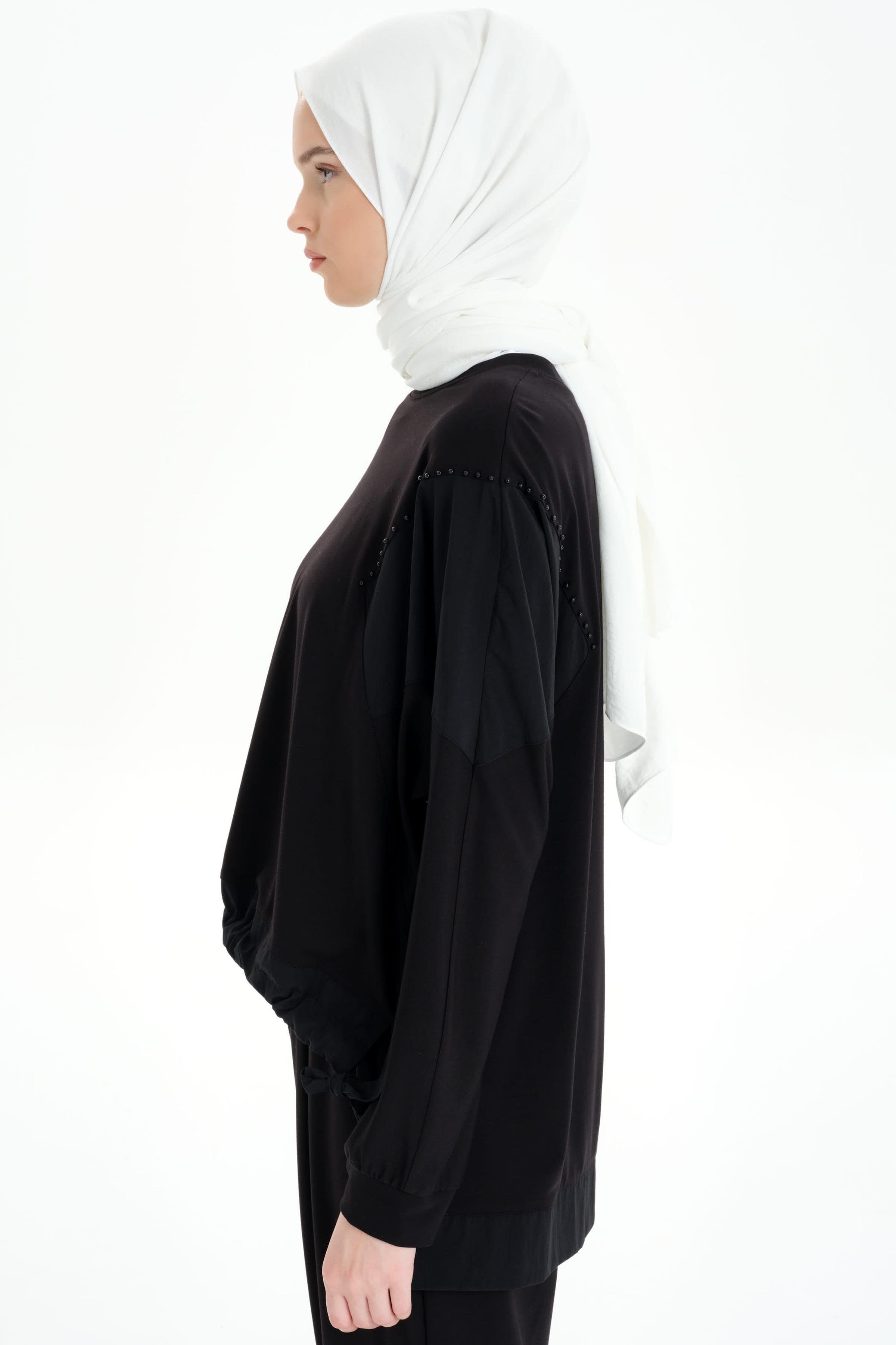 Garnili Asimetrik Sweat - Siyah TUGBA