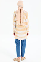 Garnili Çizgili Örme Tunik - Bej - Ekru TUGBA