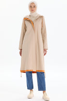 Garnili Fermuar Kapamalı Trençkot - Bej TUGBA