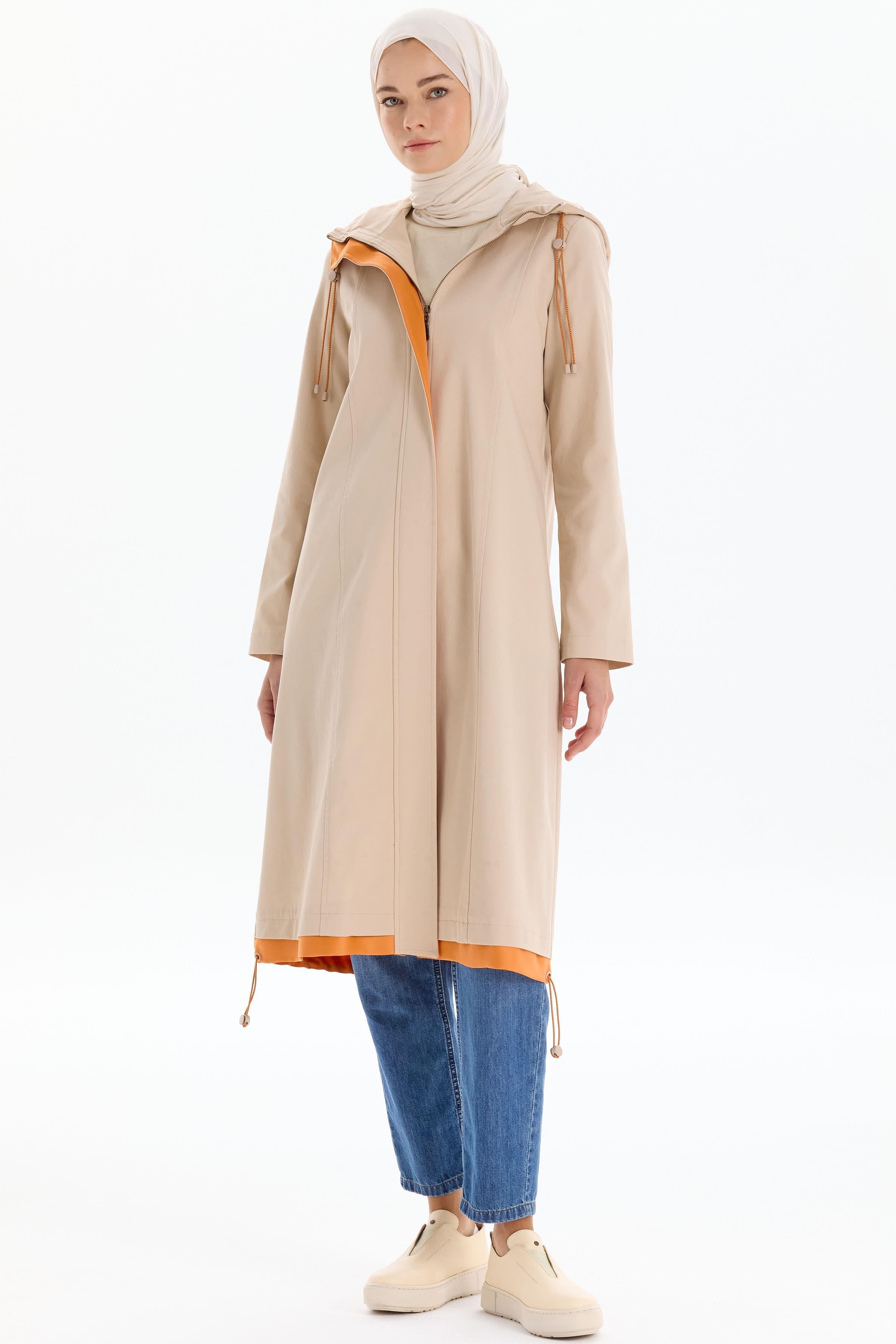 Garnili Fermuar Kapamalı Trençkot - Bej TUGBA