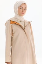 Garnili Fermuar Kapamalı Trençkot - Bej TUGBA