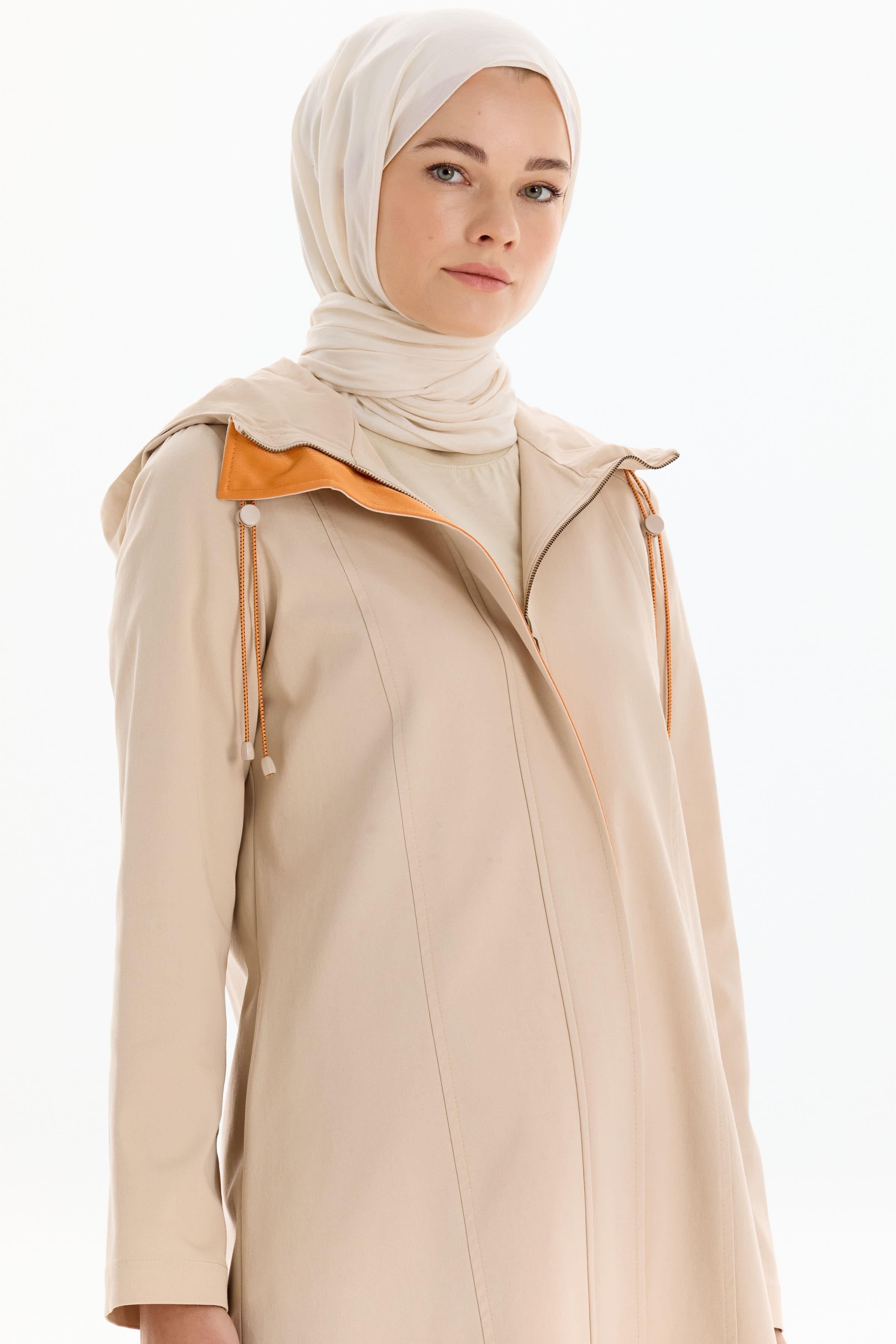 Garnili Fermuar Kapamalı Trençkot - Bej TUGBA