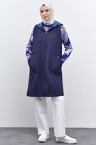 Garnili İnce Kapitone Yelek - Lacivert TUGBA