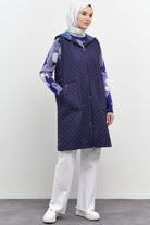 Garnili İnce Kapitone Yelek - Lacivert TUGBA