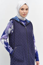 Garnili İnce Kapitone Yelek - Lacivert TUGBA