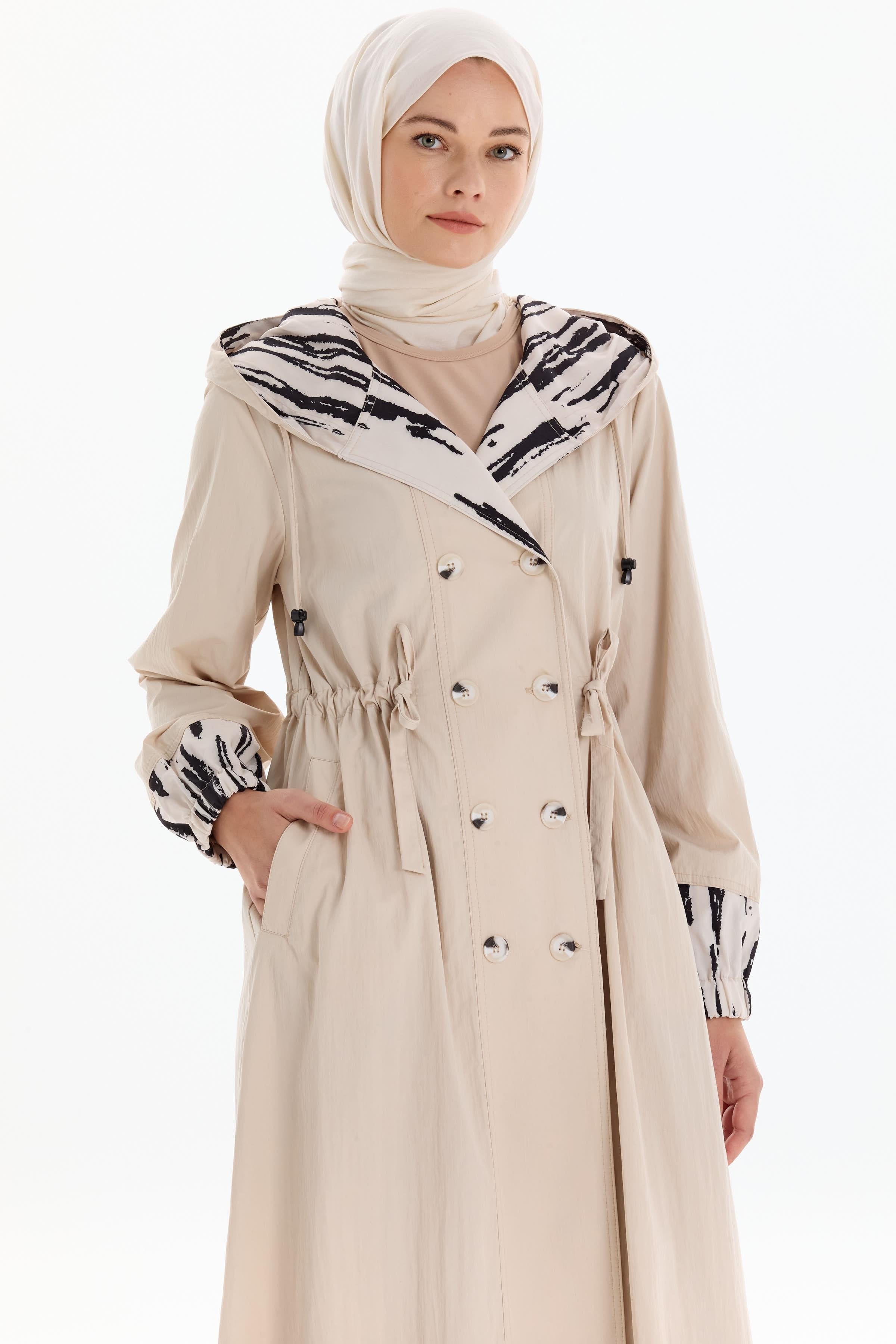 Garnili Kruvaze Düğmeli Yağmurluk - Bej – TUĞBA