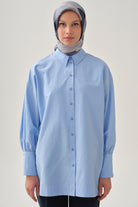 Geniş Manşetli Gömlek - Açık Mavi TUGBA