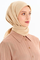 Geometrik Desen Pamuk Eşarp - Bej TUGBA