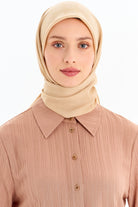 Geometrik Desen Pamuk Eşarp - Bej TUGBA