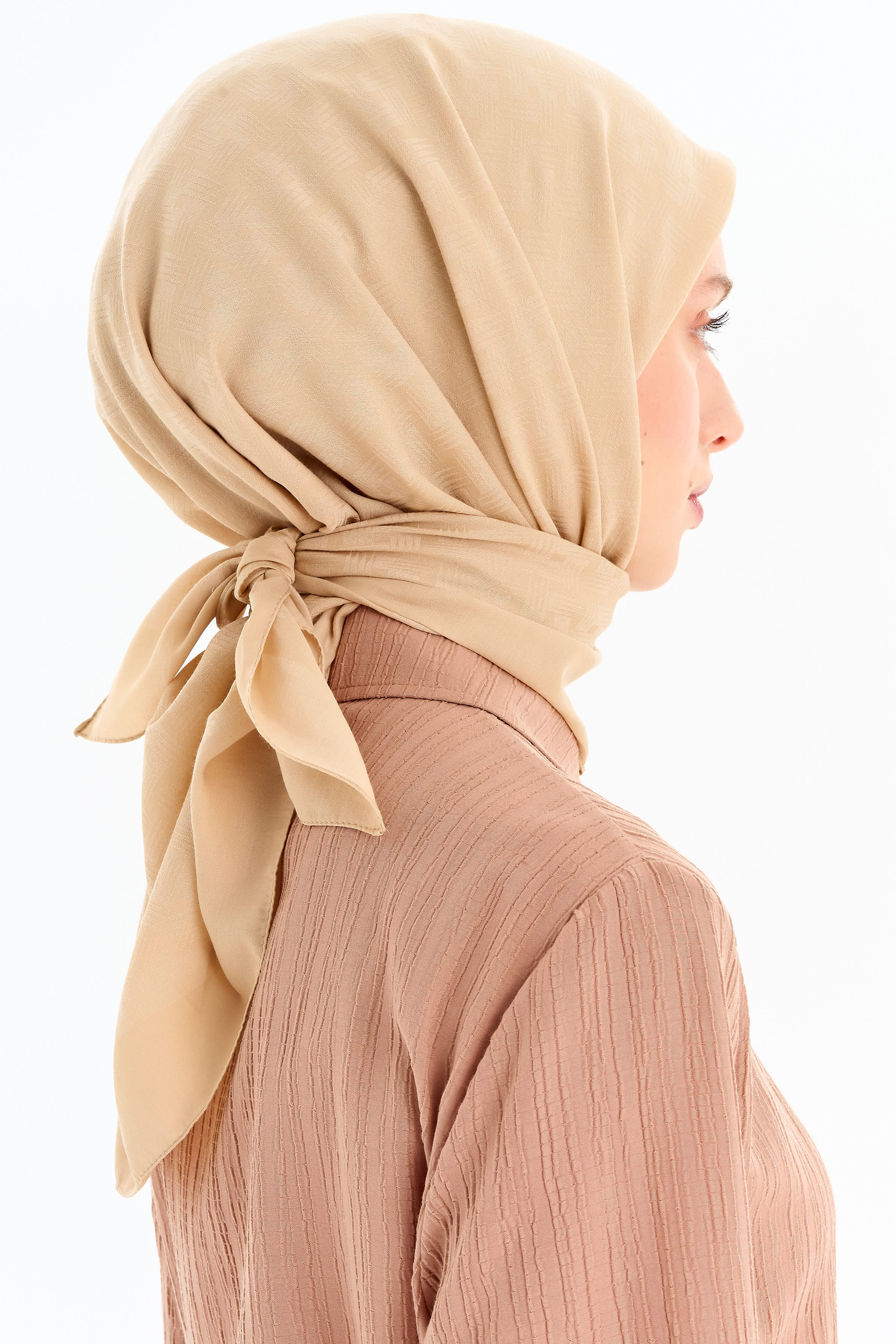 Geometrik Desen Pamuk Eşarp - Bej TUGBA