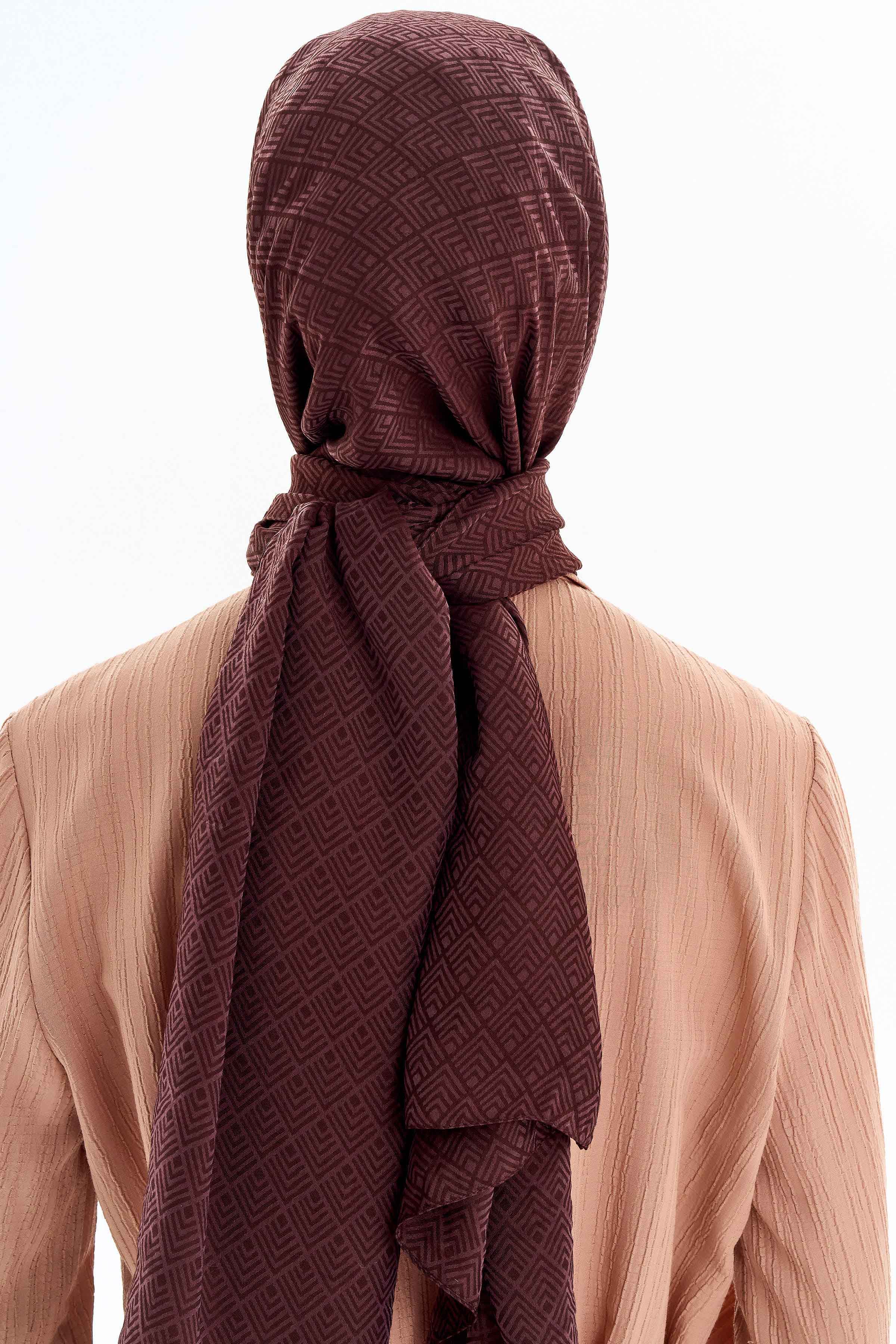 Geometrik Desen Viskon Şal - Kahve TUGBA