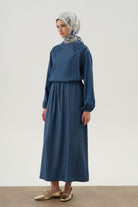 Gizli Cep Anvelop Detaylı Etek - İndigo TUGBA