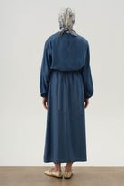 Gizli Cep Anvelop Detaylı Etek - İndigo TUGBA