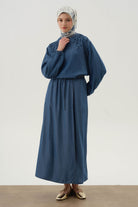 Gizli Cep Anvelop Detaylı Etek - İndigo TUGBA