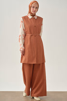 Gizli Cepli Pile Detaylı Pantolon - Kiremit TUGBA