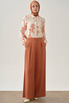 Gizli Cepli Pile Detaylı Pantolon - Kiremit TUGBA