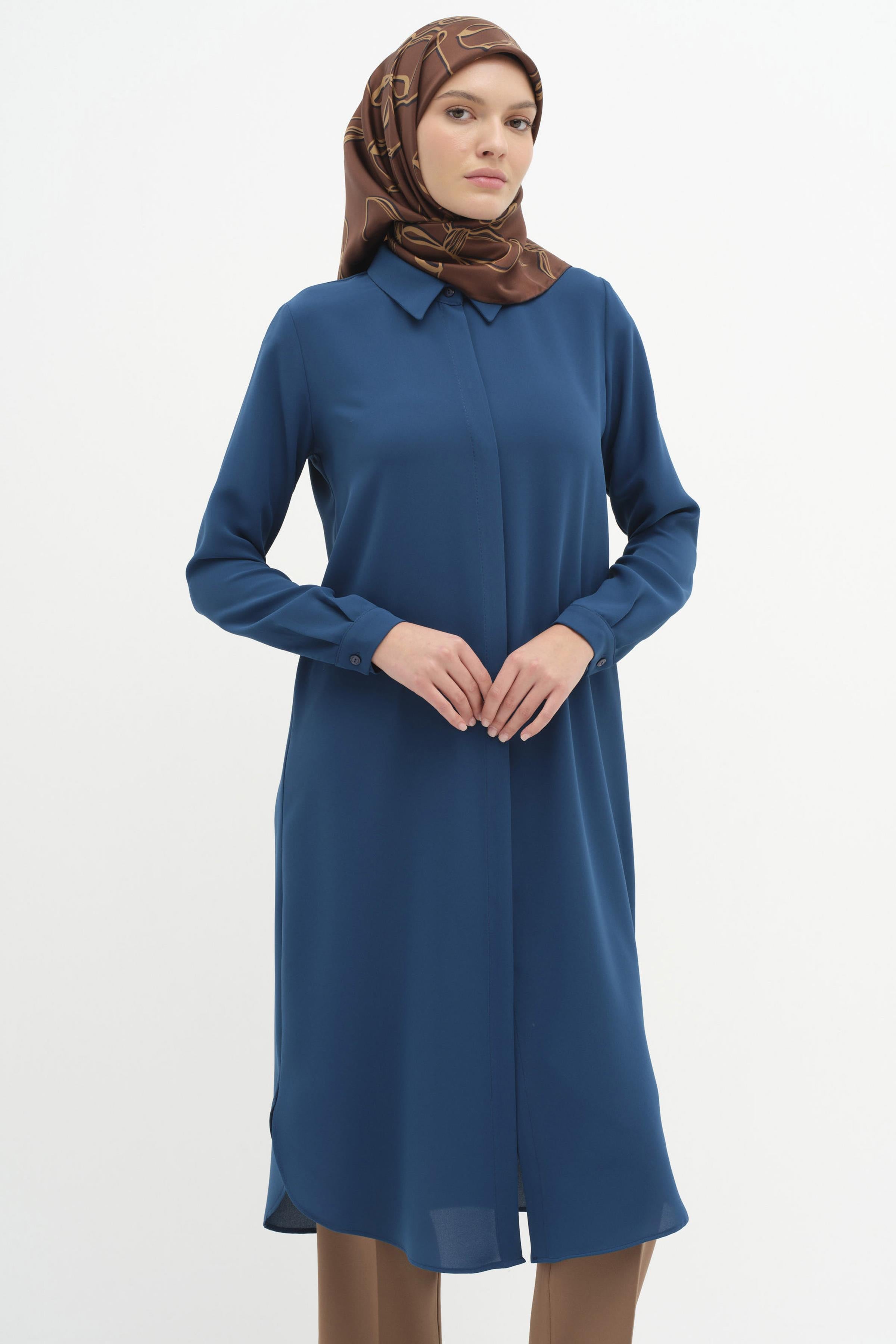 Gizli Patlı Basic Tunik - Petrol TUGBA