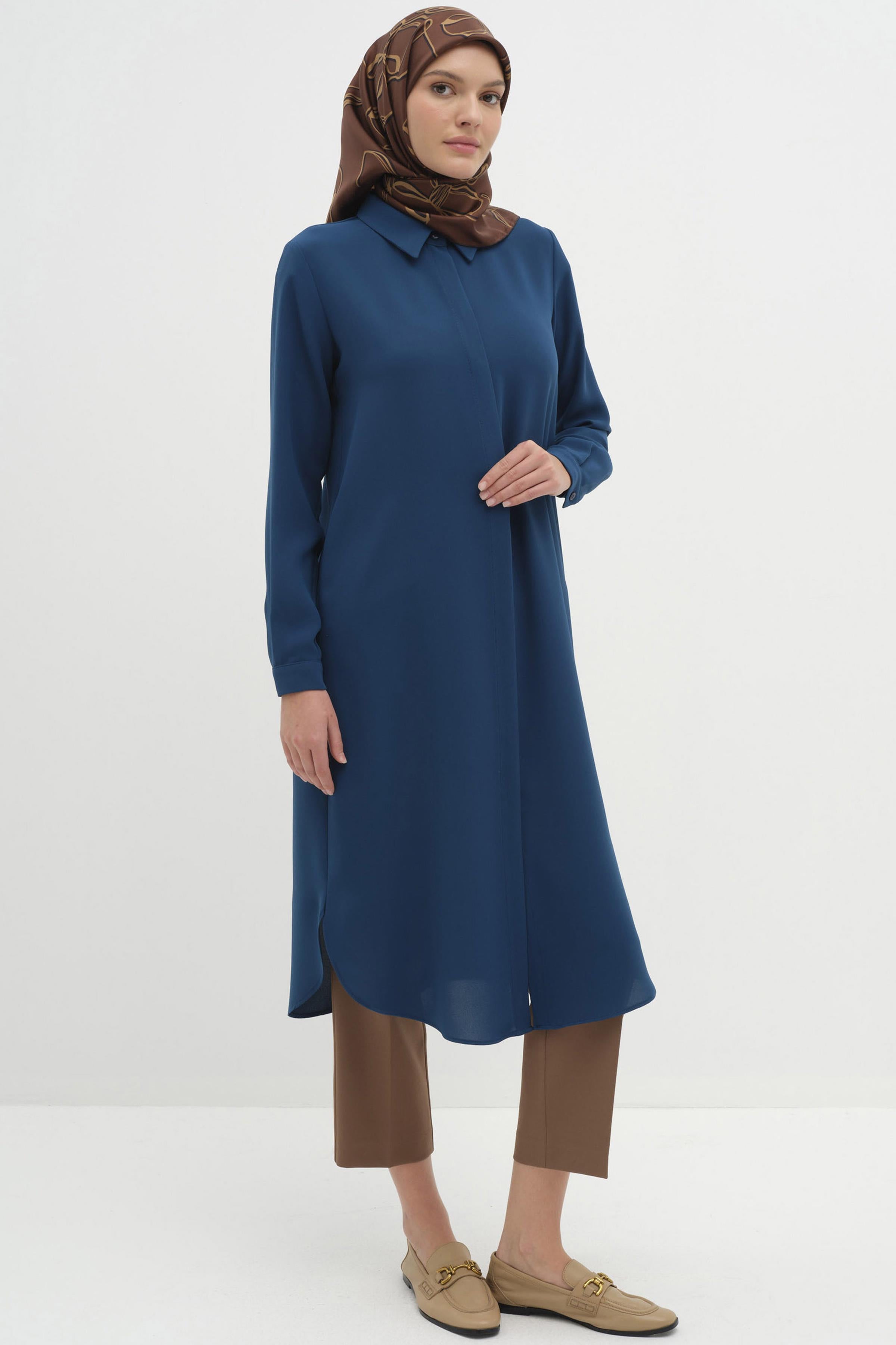 Gizli Patlı Basic Tunik - Petrol TUGBA