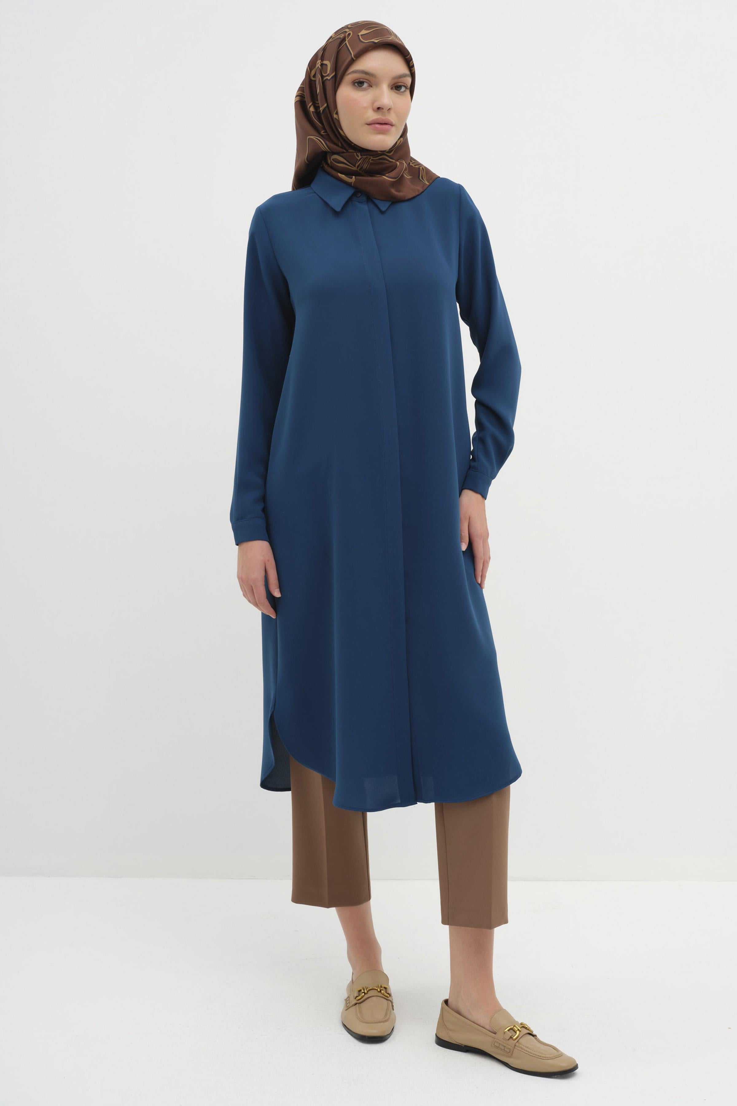 Gizli Patlı Basic Tunik - Petrol TUGBA