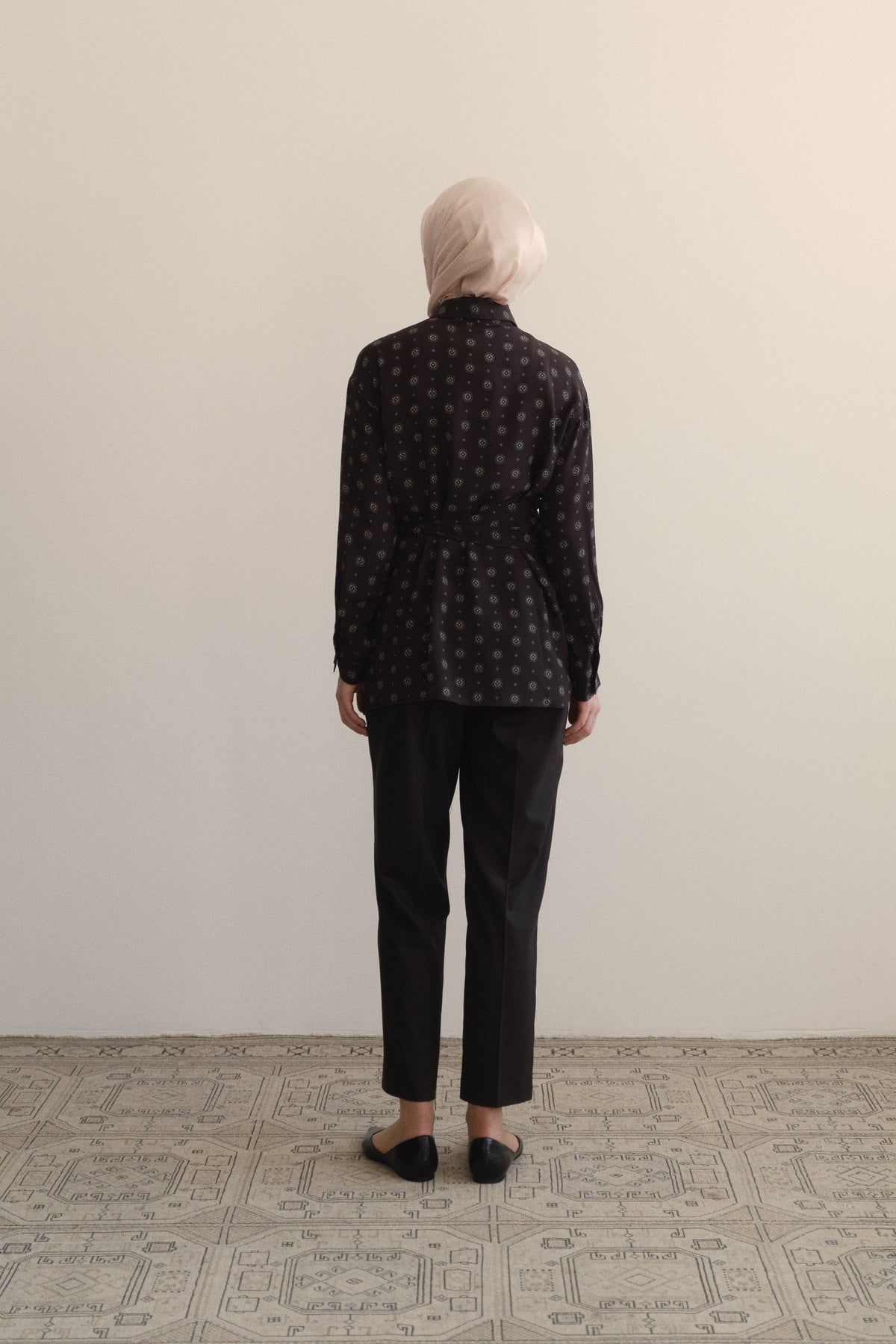100% Silk Shirt with Sash - Coffee