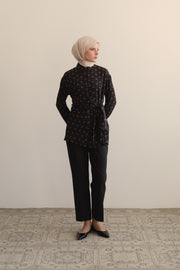 100% Silk Shirt with Sash - Coffee