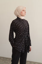 100% Silk Shirt with Sash - Coffee