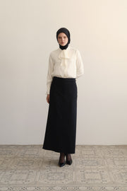 100% Silk Collar Scarf Detail Shirt - Ecru