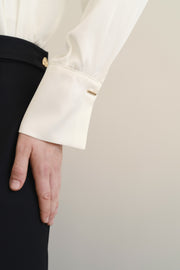 100% Silk Collar Scarf Detail Shirt - Ecru