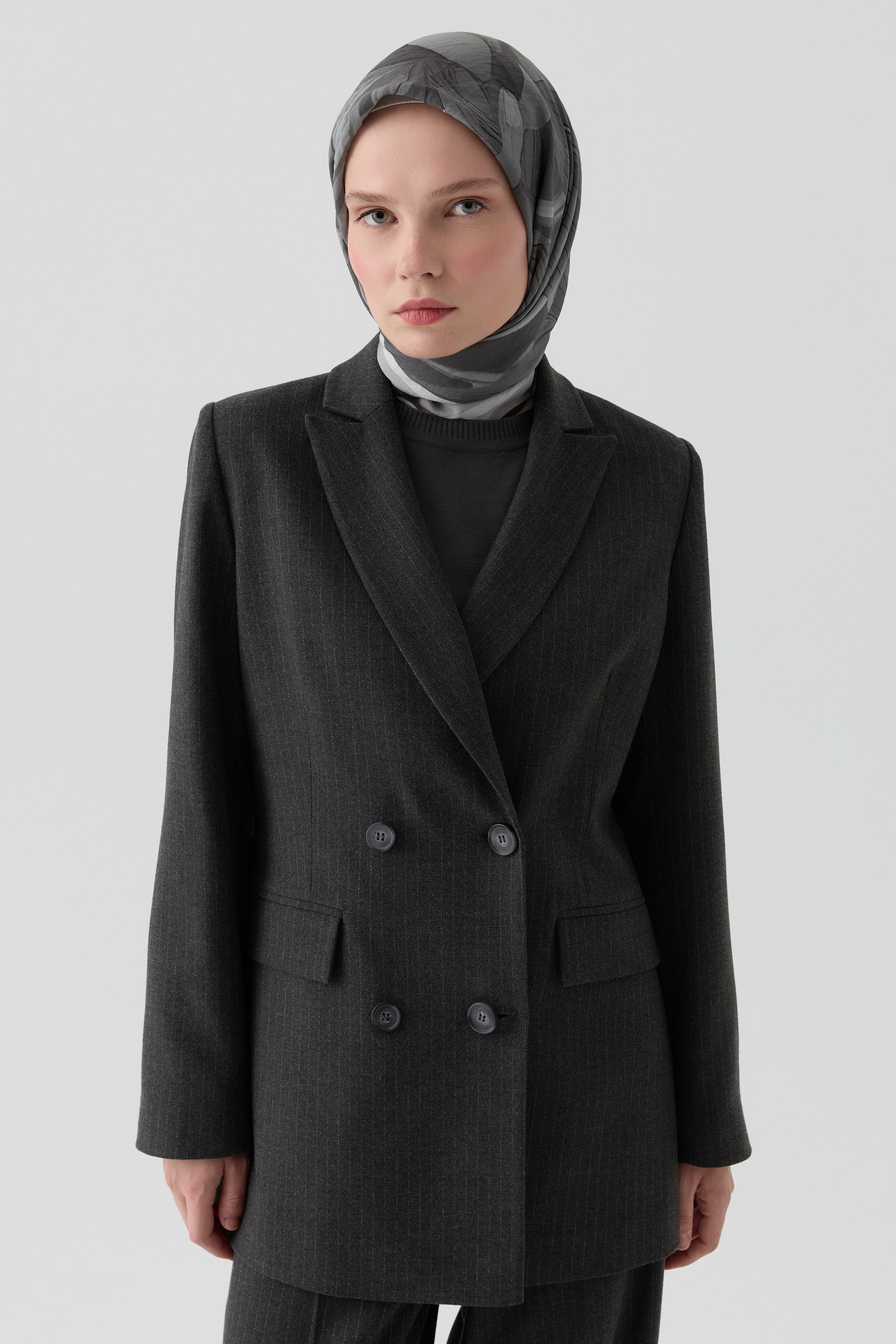 Çizgi Desenli Ceket - Antrasit TUGBA