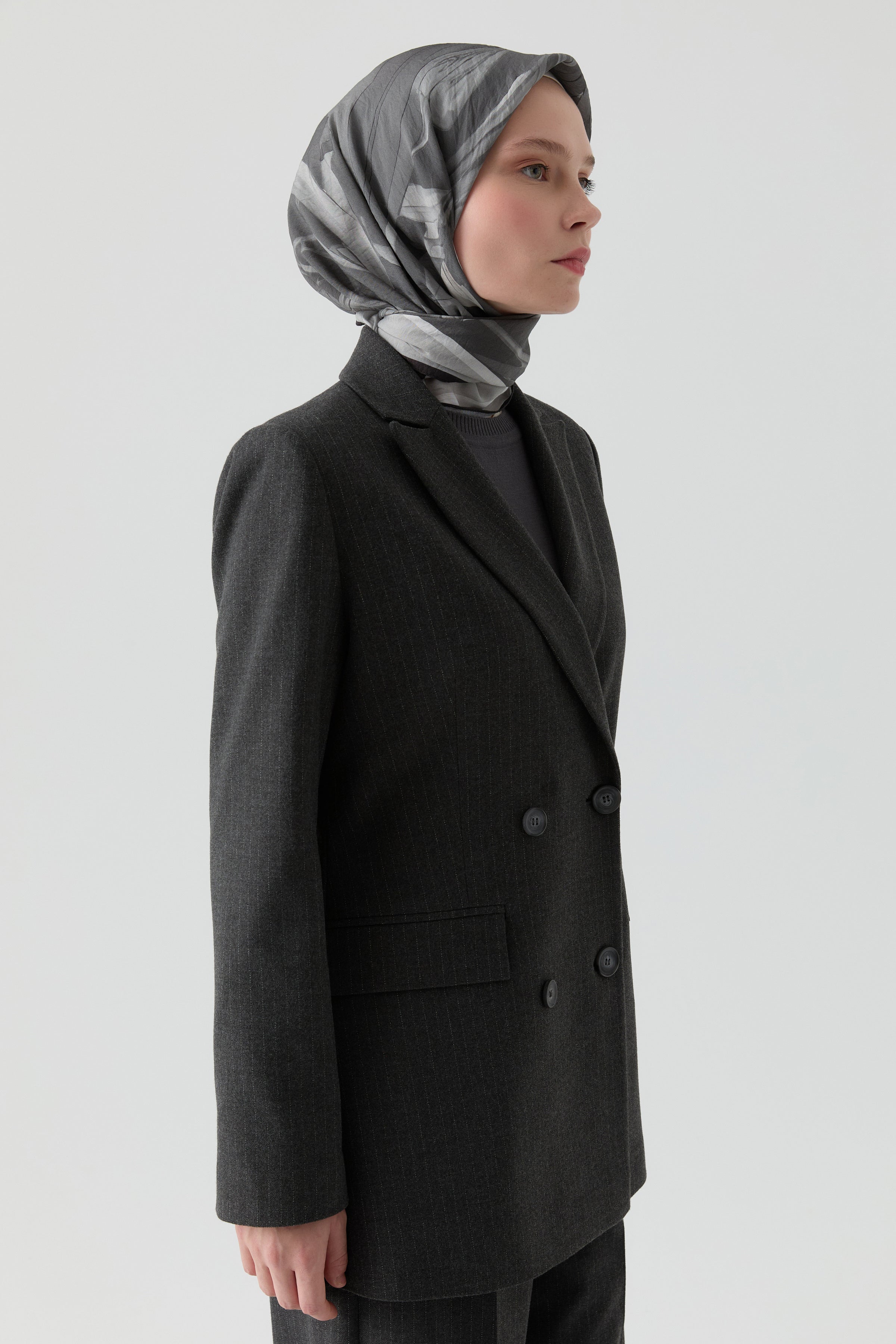 Çizgi Desenli Ceket - Antrasit TUGBA